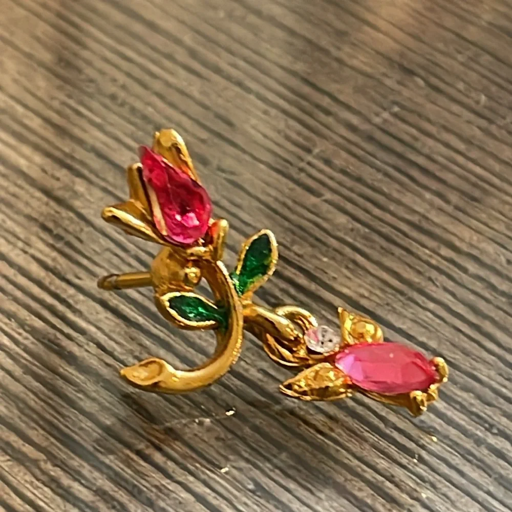 Vintage Tulip with a Dangling Angel Charm Gold-tone with Pink Rhinestones